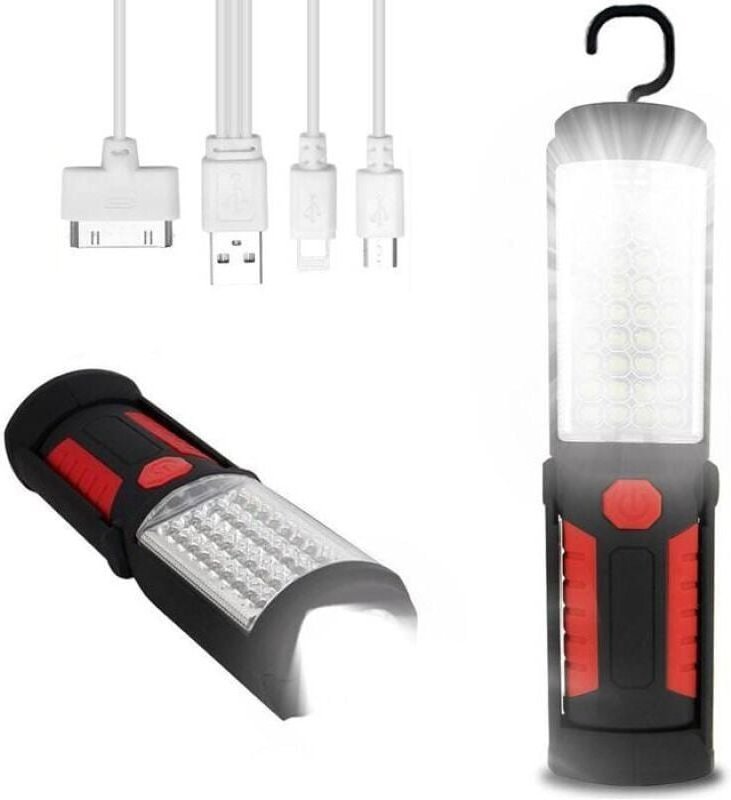 Taschenlampe, Wiederaufladbare Arbeitsleuchte, LED Arbeitsleuchte Werkstattlampe mit Magnetfuß, Auto Taschenlampe, Rot