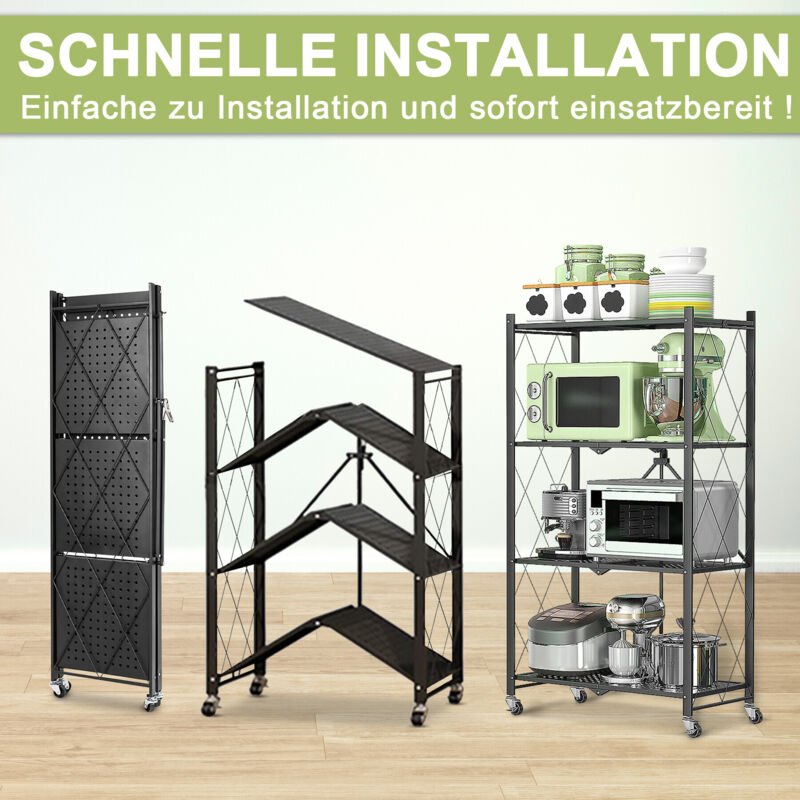Homemiyn - Klappbares Regal mit Rollen 4 Etagen 5 Etagen Schwerlastregal Standregal Klappbares Küchenregal 71x34x121/159...