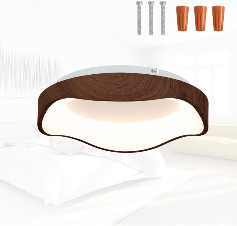 Costway - 24W led Deckenleuchte energiesparend, Deckenlampe mit Holzmaserung, Metallrahmen & Lampenschirm, Hängeleuchte ...