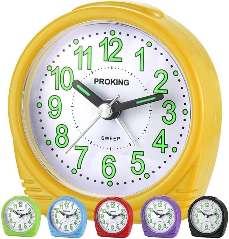 Analoger Kinderwecker, Reisewecker, ohne Ticken, mit Lampe, grüner Tenock