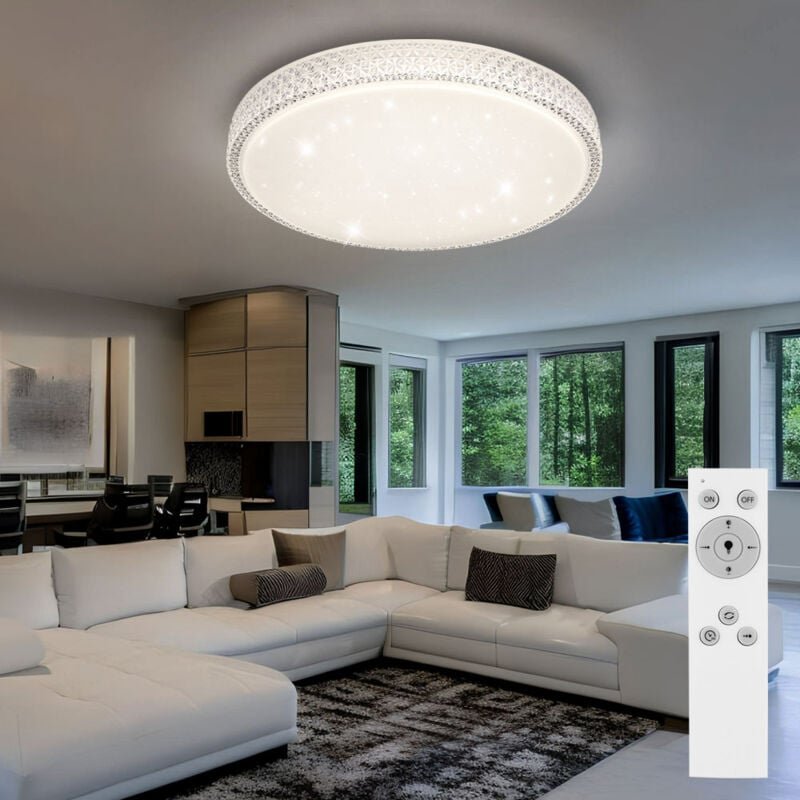 Globo - Deckenleuchte mit Fernbedienung Deckenlampe dimmbar Kristalle Kristallleuchte Sterneneffekt, cct, Metall weiß, l...