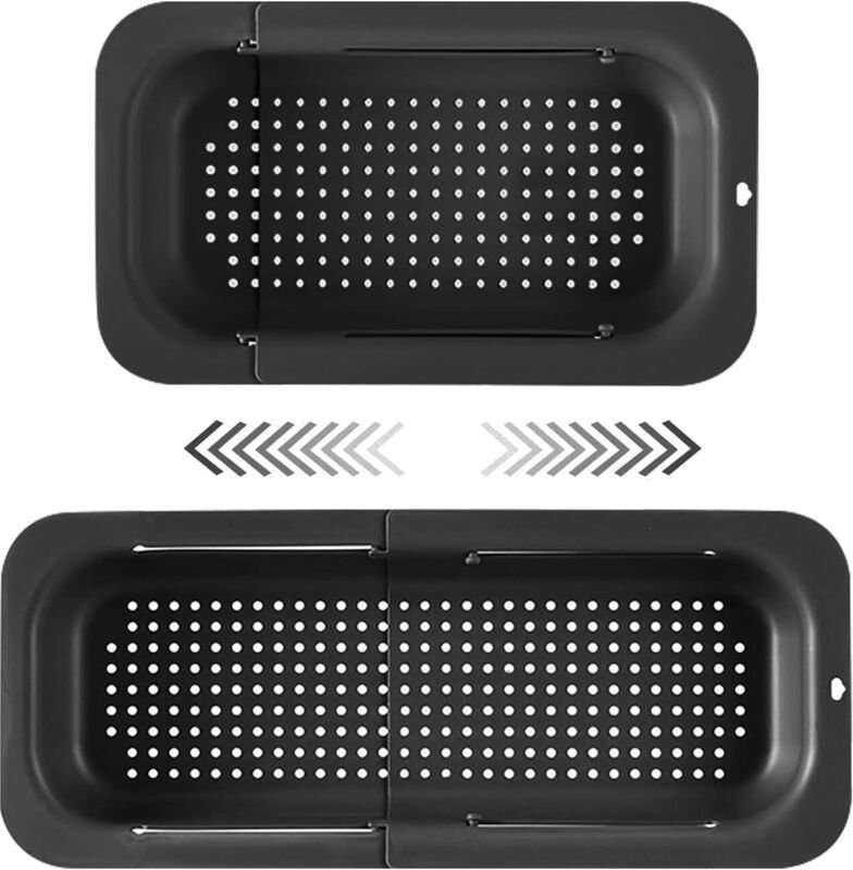 Ausziehbarer Küchenabtropfkorb (34–47 cm), einziehbarer Abtropfkorb aus Kunststoff für die Spüle, zum Aufbewahren und Wa...