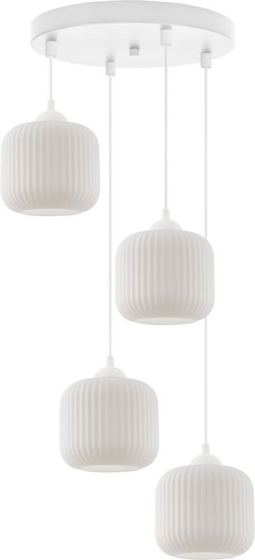 Riffle Hängelampe Weiss 4 Flache Weisse Zylinderlampenschirme E27