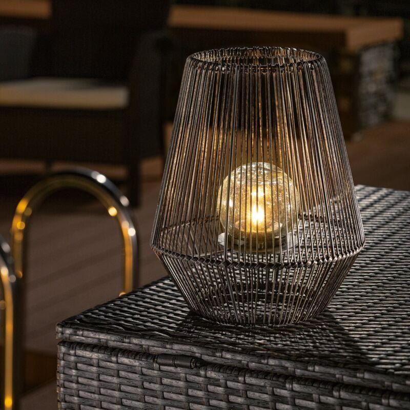 Esotec - Solar Windlicht Ilona 30cm poly-rattan metall-gehäuse wetterfest 102207