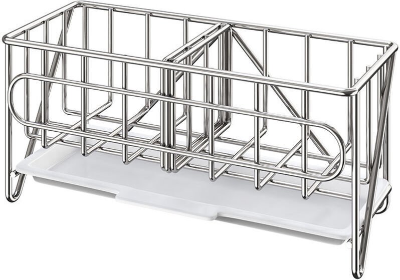 Schwammhalter-Organizer für die Küchenspüle, Aufbewahrung für Reinigungsbürsten und Seifenschale mit Abtropfschale, Silb...