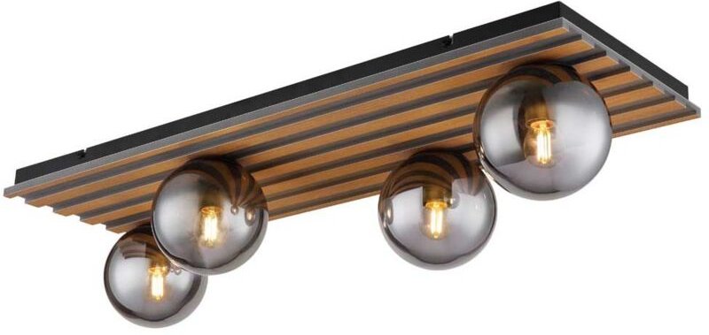 Deckenleuchte Deckenlampe Wohnzimmerleuchte Rauch Glaskugel 4 flammig, Metall Glas MDF, 4x E27 Fassungen, LxBxH 90x30x20...