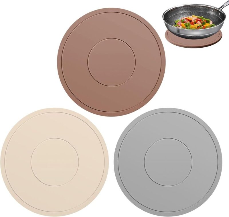 Silikonmatte, Silikon-Platzset (3-teilig), multifunktionale runde Herdmatte, hitzebeständiger Untersetzer, rutschfester ...