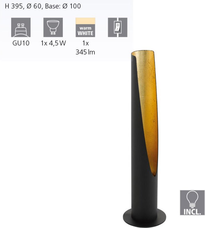 Eglo Led Tischleuchte Barbotto Schwarz/Gold Tischlampe Ø 6cm inkl Leuchtmittel