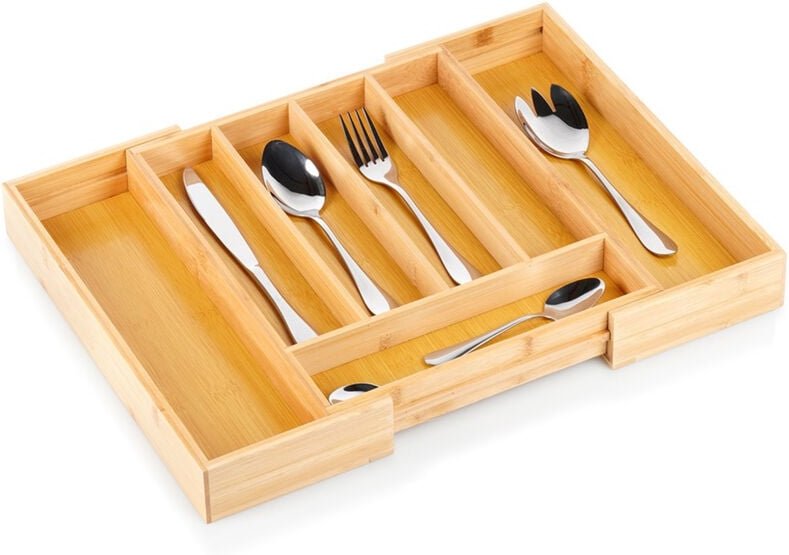 Bambuseinsatz für Besteck, Schubladenutensilien, ausziehbar, verstellbar, XL