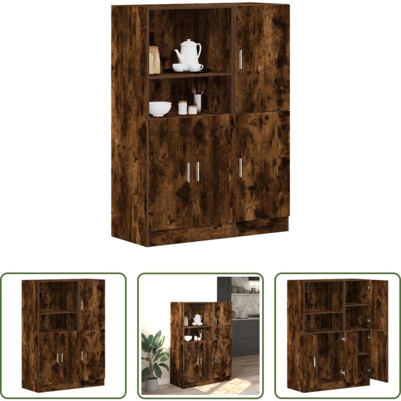 vidaXL Holzwerkstoff - 2-tlg. Küchenschrank-Set Räuchereiche Holzwerkstoff