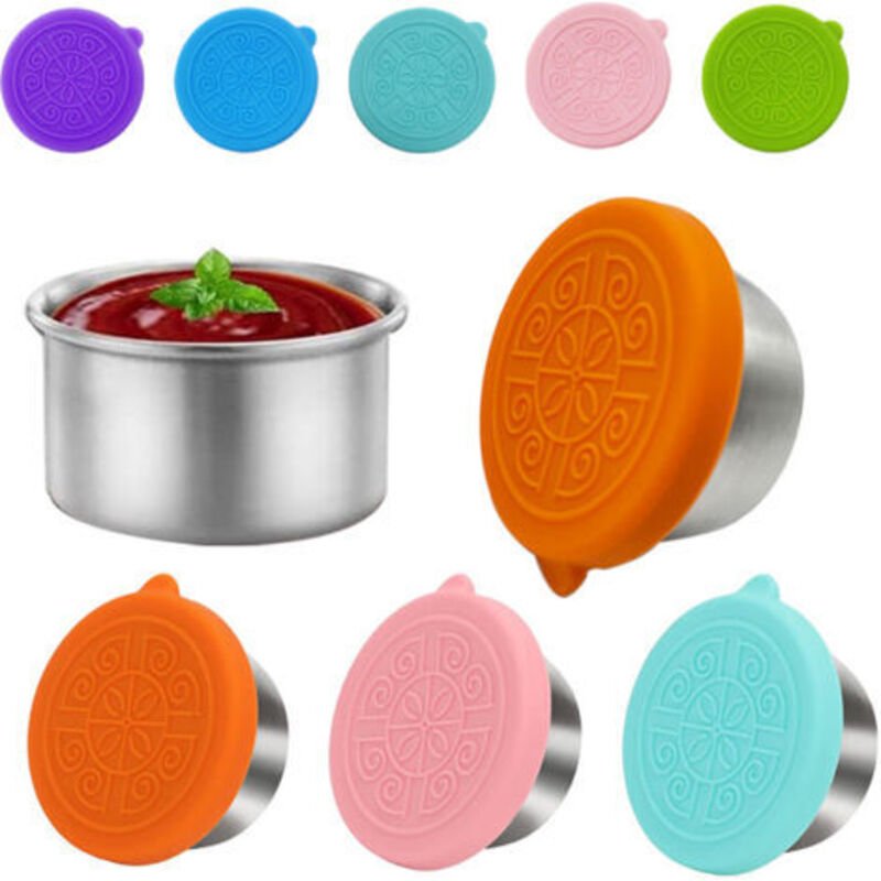 6 Stück Mini-Saucenbehälter, Saucenbecher aus Edelstahl, 50 ml, luftdichte Gewürzbehälter mit Reinigungsbürste, Salatdre...