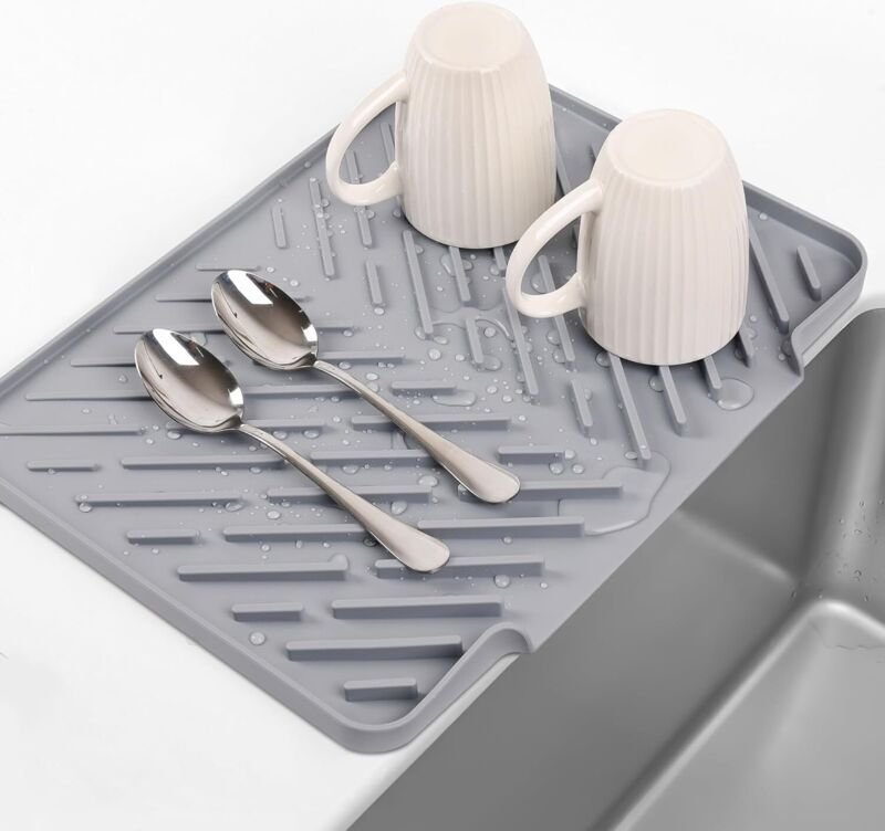 Silikon-Abtropfmatte für Küchenarbeitsplatten, 40 x 31 cm, rutschfeste Gummi-Abtropfmatte