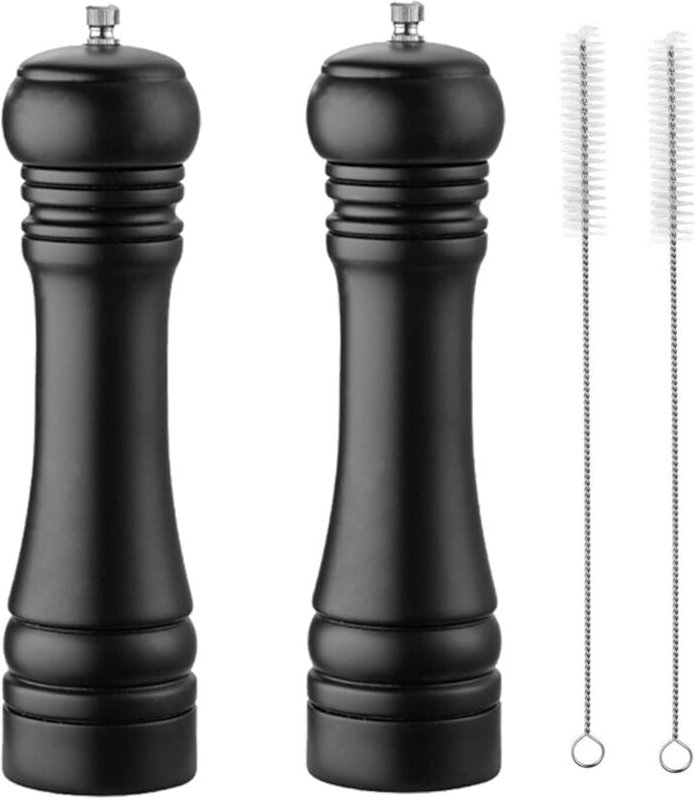 Schwarze Salz- und Pfeffermühle, manuelle Pfeffermühle aus Massivholz mit robusten und verstellbaren Keramikmahlwerken, ...