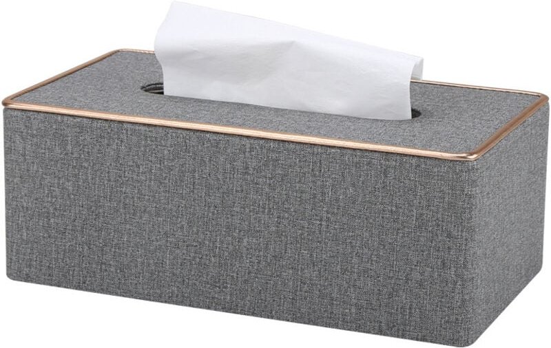 Linghhang - Taschentuchbox-Abdeckung, grauer rechteckiger Taschentuchbox-Halter aus PU-Leder, Kleenex für Zuhause/Büro/A...