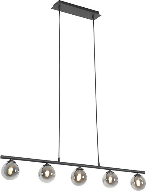 Moderne Hängelampe schwarz 100 cm 5-Licht mit Rauchglas - Athen