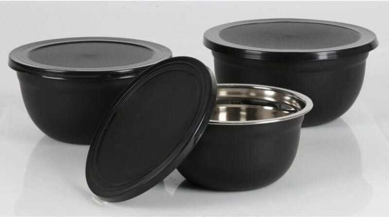 Schüsselset 3teilig Edelstahl schwarz mit Deckel Schüsselsatz Küchenschüssel