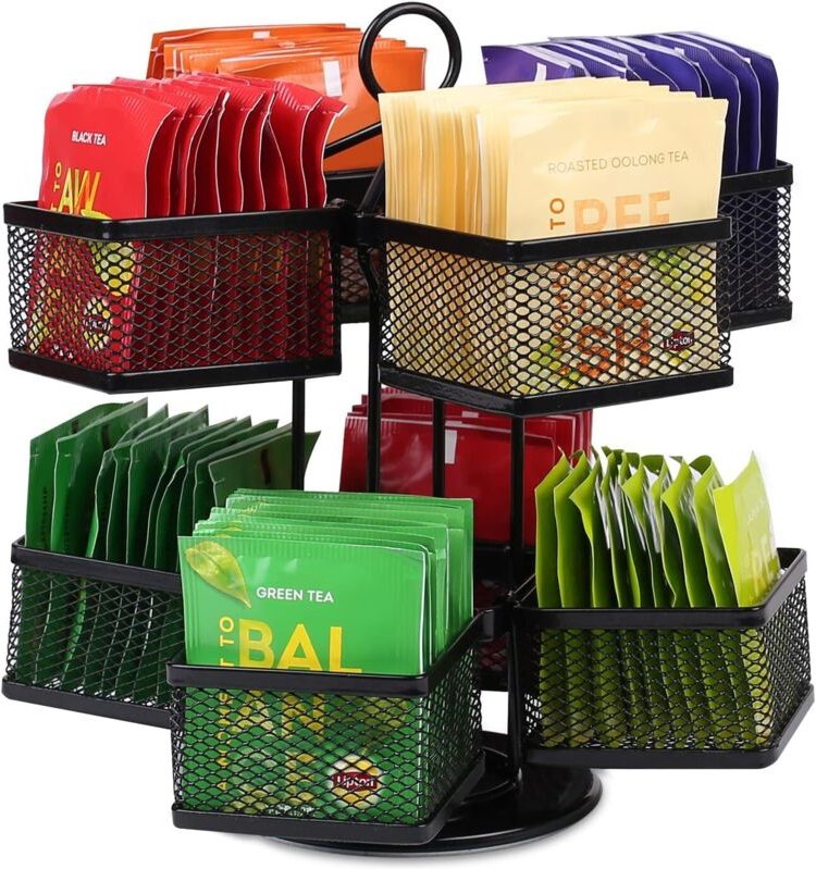 Teebox mit 8 Fächern, 360° drehbare Teebeutel-Aufbewahrungsbox, 2-stöckige Teeaufbewahrung für die Küchenarbeitsplatte, ...