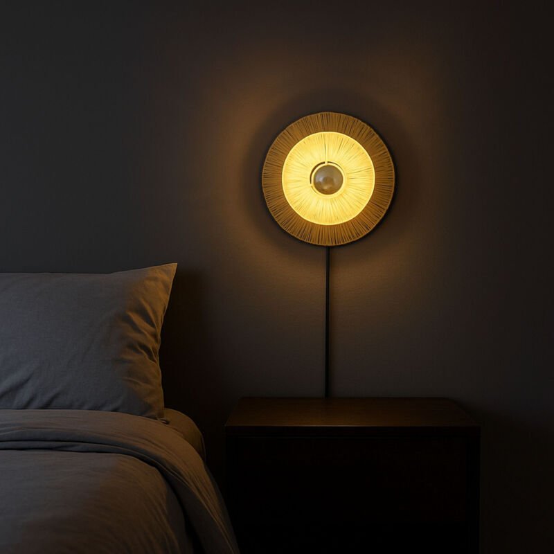 Wandlampe aus Naturfaser Rafia "HALLIE" - E27 - Schalter und