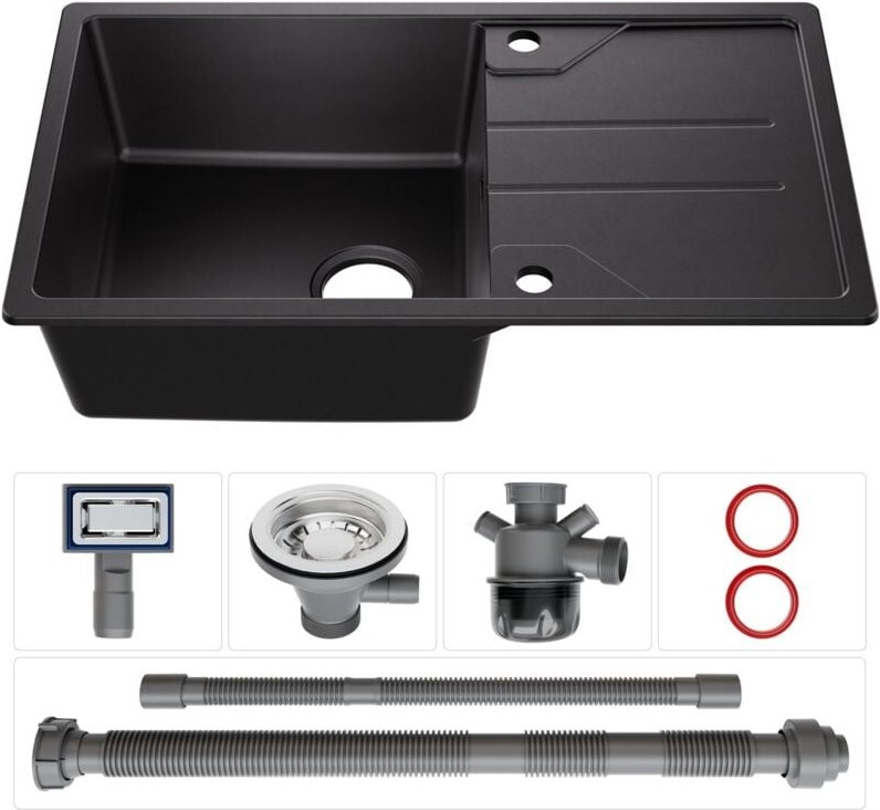 Cecipa Max - derw max Unterbauspüle aus Quarz und Harz, Schwarzes 1-Becken-Spülbecken, Küchenspüle mit Ablage (78 x 45 c...
