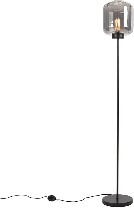Design Stehleuchte schwarz mit Rauchglas - Qara