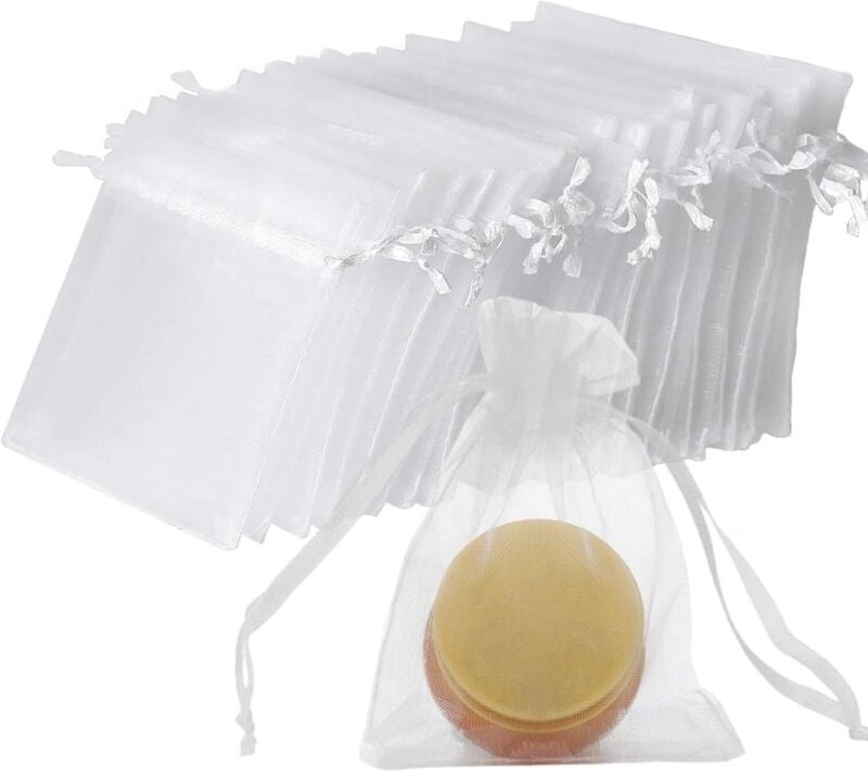 100er-Pack weiße Organzabeutel, 7 x 9 cm, kleine Geschenkbeutel mit Kordelzug für Süßigkeiten, Hochzeitstüten, Schmuck