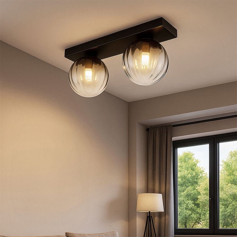 Globo Lighting - Deckenleuchte 2 flammig Deckenlampe Wohnzimmerleuchte schwarz matt Rauchglas Flurlampe, 2x led 4W 400Lm...