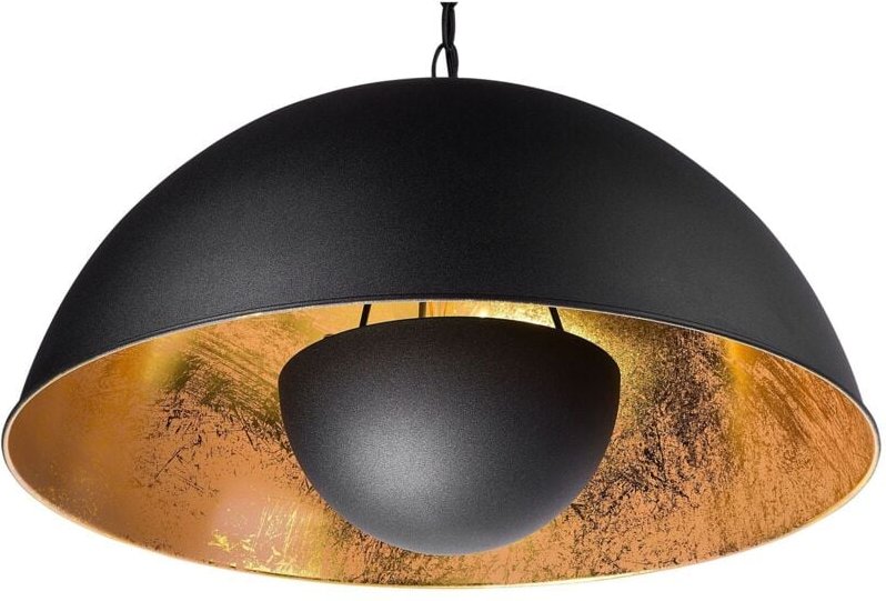 Hängeleuchte Schwarz und Gold Metall mit Schirm im Scheinwerfer-Look Halbkugel Industrie Look für Wohn- Schlaf- und Essz...