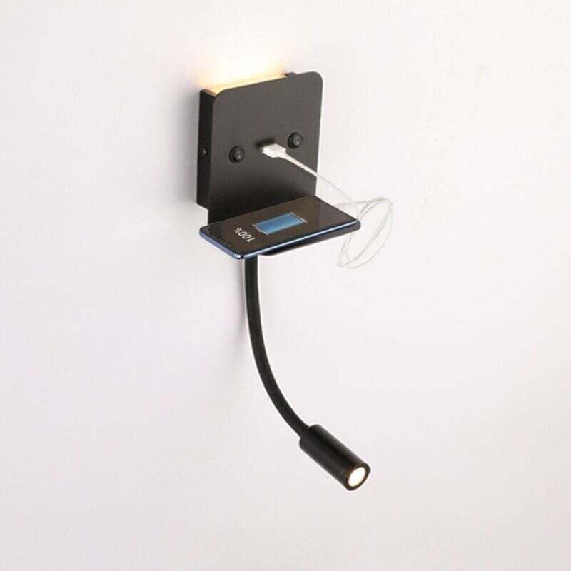 Wandleuchte + 3W + 6W LED-Leseleuchte mit USB-Anschluss – Schwarz