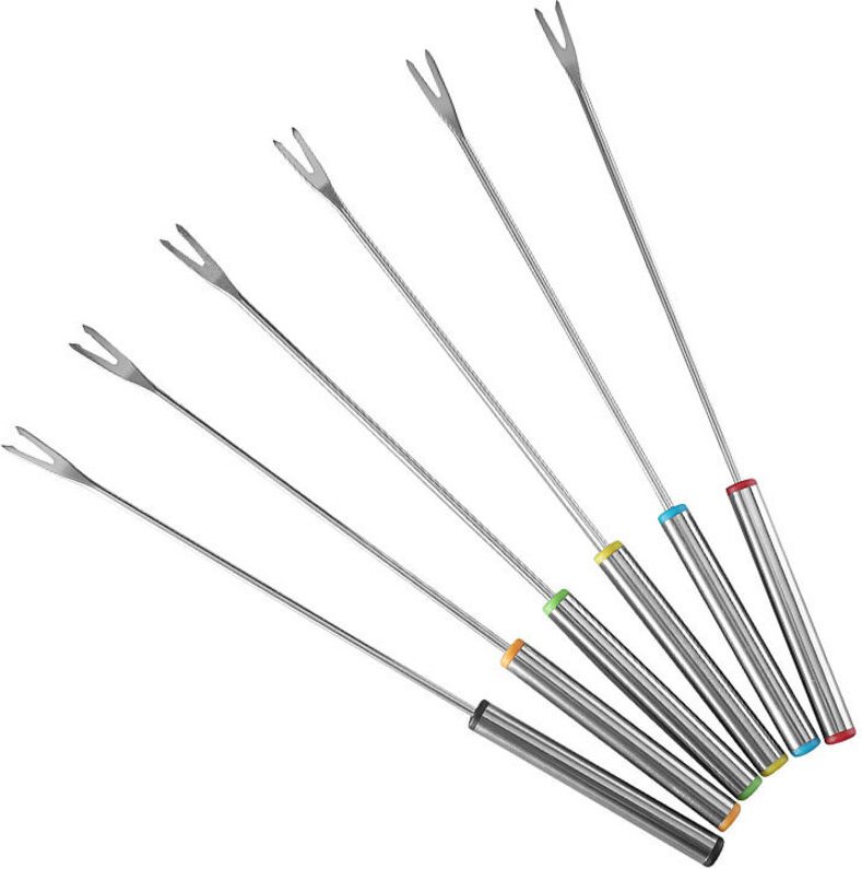 Set mit 12 Fonduegabeln, Edelstahlspieße für Käse, Fleisch, Schokolade und Desserts – 24 cm