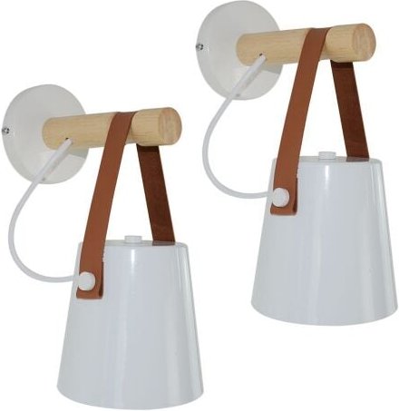 Wandleuchte Innen, Vintage E27 Wandlampe aus Holz Halter, Wandbeleuchtung mit Lampenschirm aus Leder für Schlafzimmer Wo...