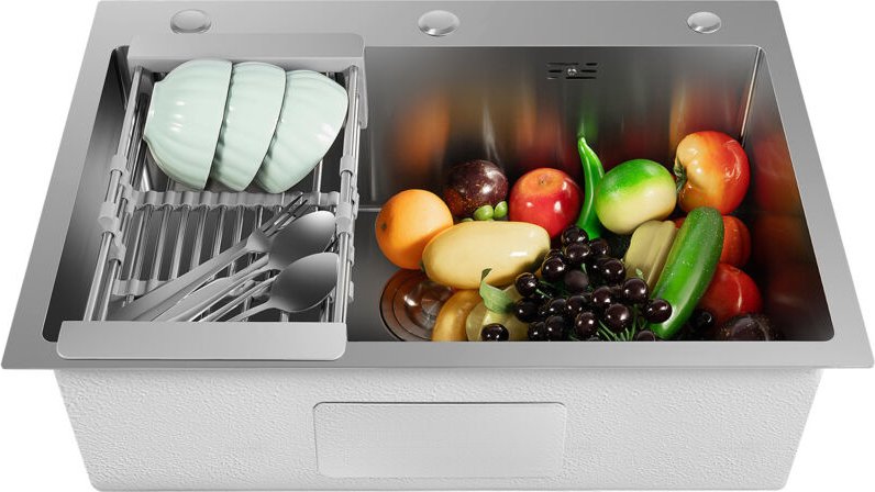 304 Stainless Steel Waterfall Kitchen Sink Large Single Slot Integrated Sink