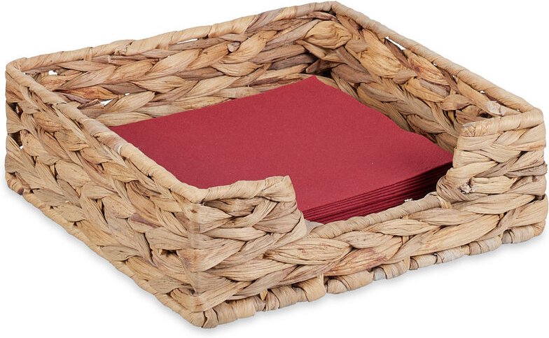 Relaxdays - Serviettenhalter, Wasserhyazinthe, für 20x20 Servietten, geflochtenes Design, eckige Serviettenablage, natur