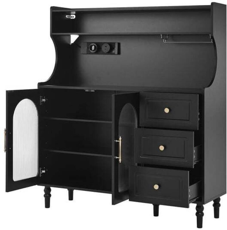 Hochschrank mit Steckdosen und Schubladen, Barschrank mit Weinglashaltern und Stauraum, Küchen-Buffetschrank mit verstel...