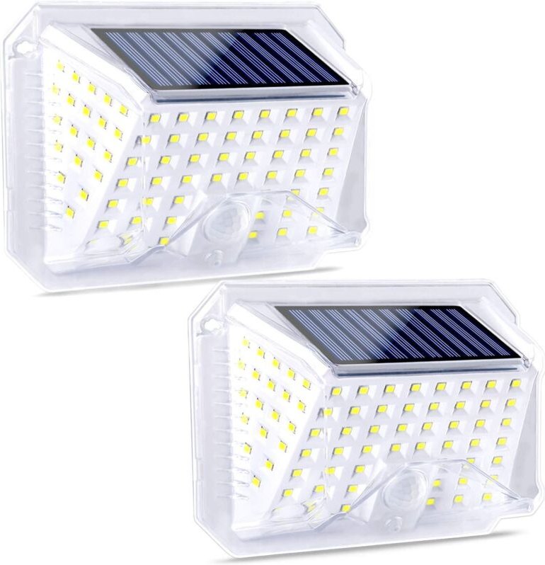 2er-Pack Solar-Außenleuchten mit Bewegungsmelder, 90 LEDs, 120° Abstrahlwinkel, 3 Modi, Schutzart IP65