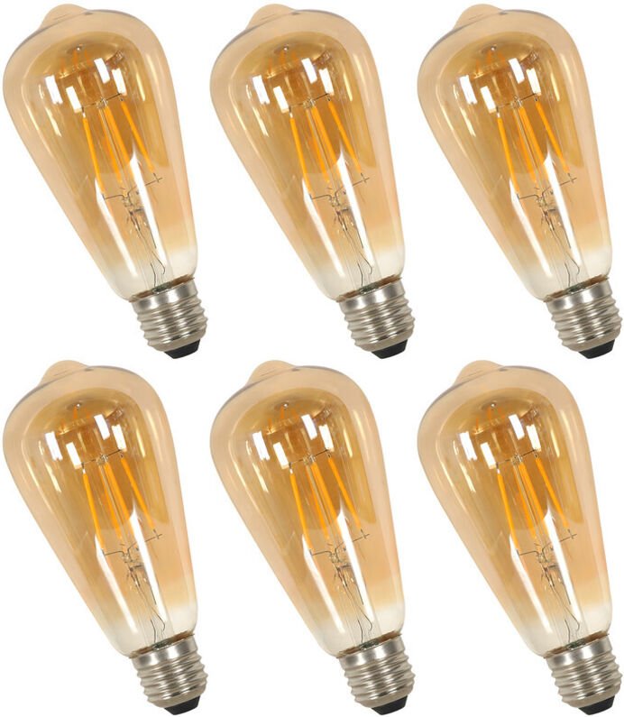 GOECO 6er-Pack Vintage ST64 LED-Filamentlampen – Bernsteinfarbenes Glas – 3000 K Warmweiß – 4 W – E27-Sockel – Retro-Bel...