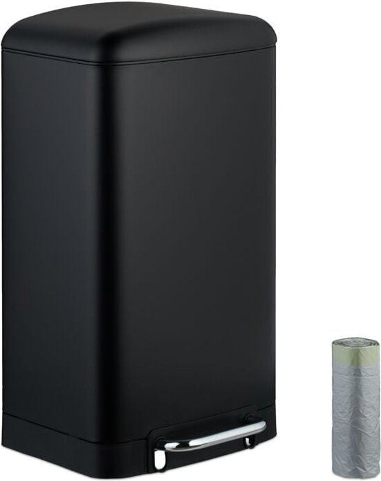 Mülleimer Küche, 30 l, Fingerabdruckschutz, entnehmbarer Inneneimer, Müllbeutel, Edelstahl Treteimer, schwarz - Relaxday...