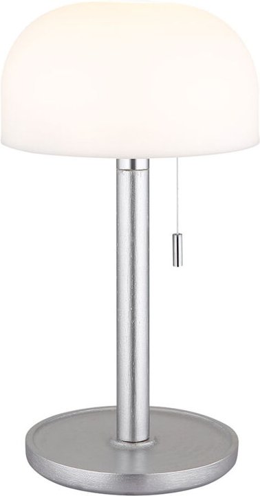 Tischleuchte Außenlampe LED Akku USB Bambus Gartenleuchte, Kunststoff opal silber, 1,5W 80Lm warm-kaltweiß, DxH 15x28 cm