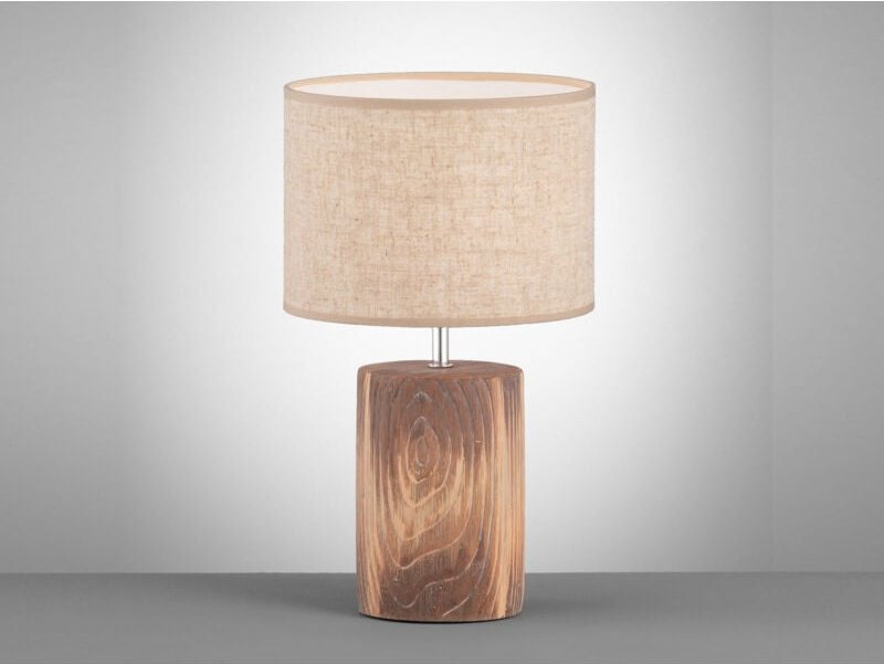 Fischer&honsel - Tischleuchte malik mit Leinenschirm Beige & Betonfuß Holzoptik, Höhe 43cm