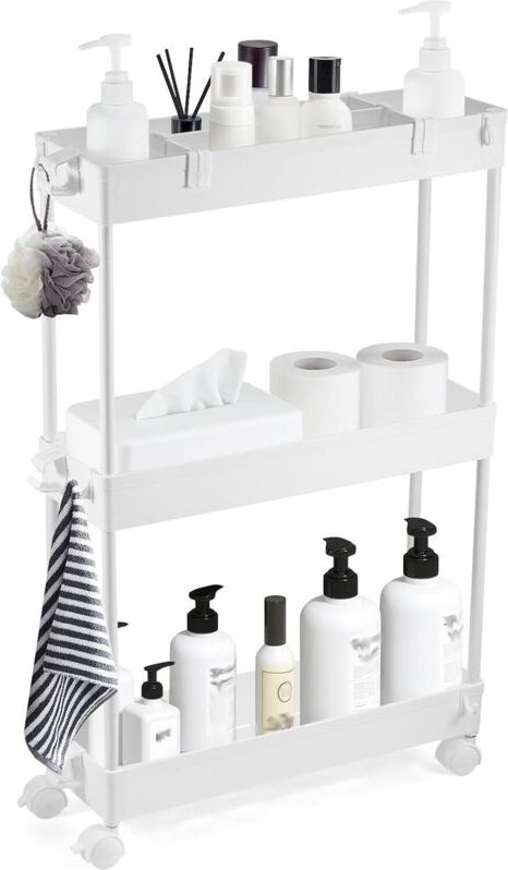 YORKING 3-stufiger Rollwagen Küchenwagen 61×40×13 cm vielseitiger Aufbewahrungswagen mit 360°-Lenkrollen, stabilem PP-Re...