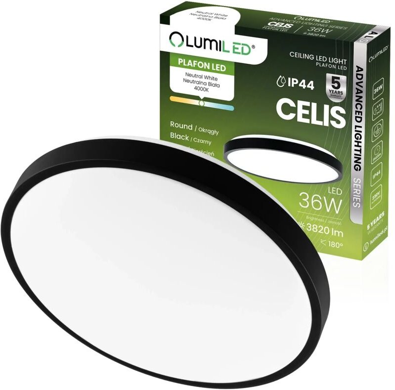 LED Deckenleuchte 36W 4000K 3820lm 106 lm/W Rund IP44 Schwarzer Ring