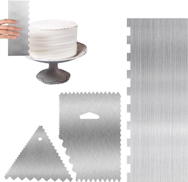 Frypay 3 Stück Tortenschaber Kuchenschaber Edelstahl 22 x 7.8cm Tortenspachtel Zum Glätten mit Teigspachtel 2 in 1 Seite...