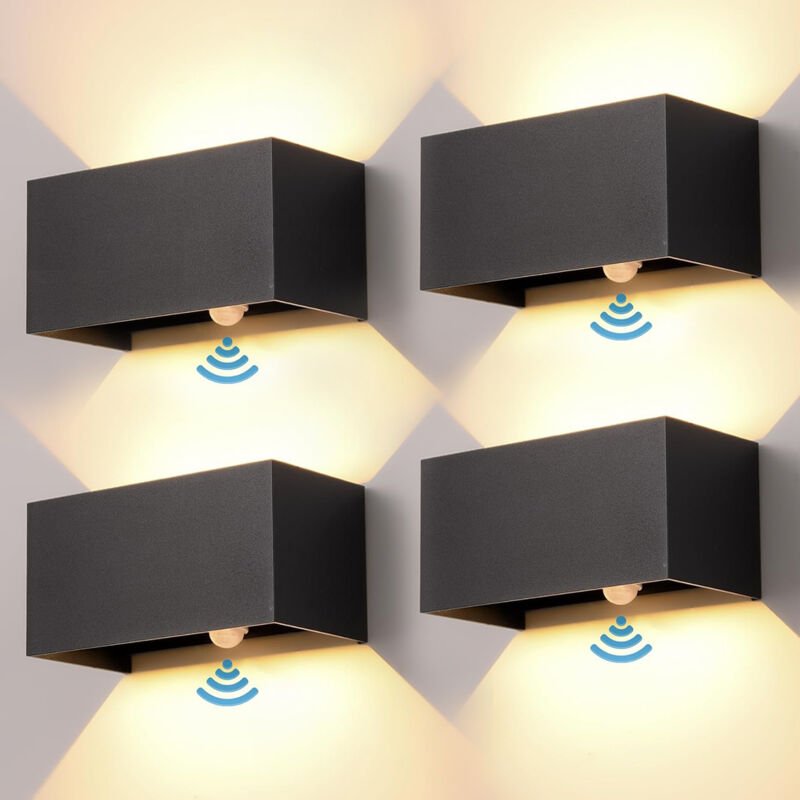 4er-Set Wandleuchten mit Bewegungsmelder, 24-W-LED-Wandleuchten für den Innen- und Außenbereich, warmweißes Licht (3000 ...
