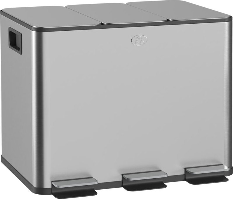 Mülleimer mit 3 x 20 L Fächern, Deodorant-Deckel, fingerabdrucksicher, Soft-Close, herausnehmbar, Silber