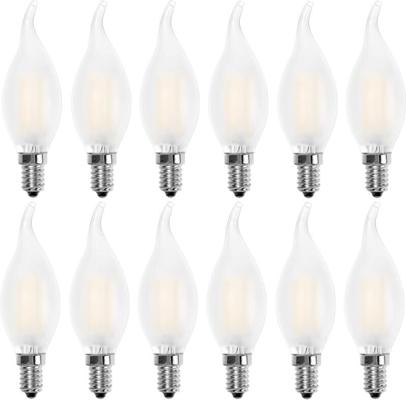Aougo - E14 Flammen-LED-Glühbirne, Kerzenform, Warmweiß 2700 k, 4 w Glühlampe, entspricht 40 w, 400 lm, 12er-Pack