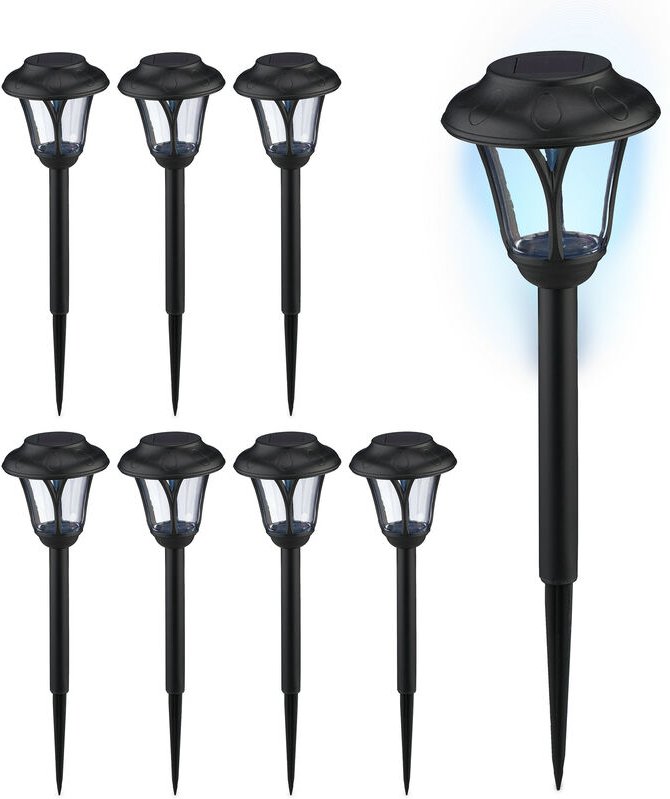 Relaxdays - Solarlampen 8er Set, led Solarlicht mit Erdspieß, HxD: 39 x 11 cm, moderne Gartenbeleuchtung, draußen, schwa...