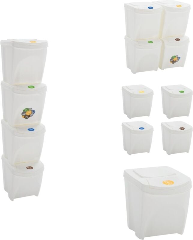 Mülltonnen & Abfalleimer - Living Stapelbare Mülleimer 4 Stk. Weiß 100 L Polypropylen