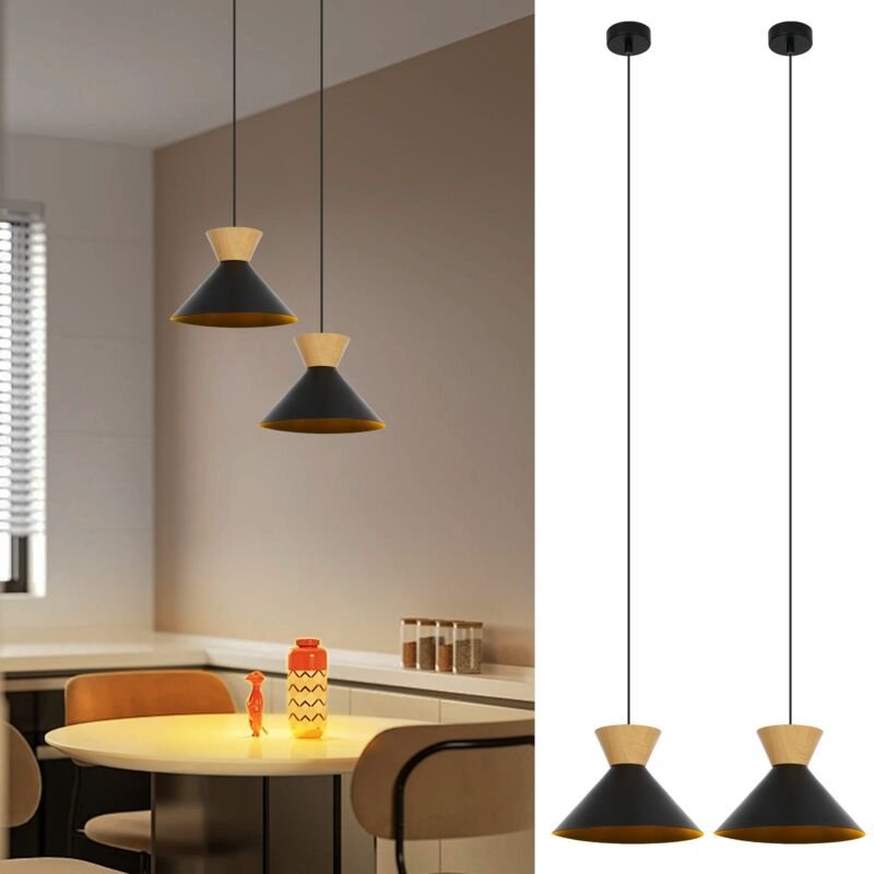 Pendelleuchte Vintage Esszimmer Hängelampe: 2 x Schwarz Hängeleuchte Ø25cm 1 Flammig Industrial Design E27 Esstischlampe...