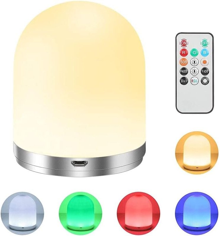 Nachtlicht, Nachttischlampe für Kinder, Fernbedienung, wiederaufladbare USB-Timer-Funktion, RGB-Farbwechsel
