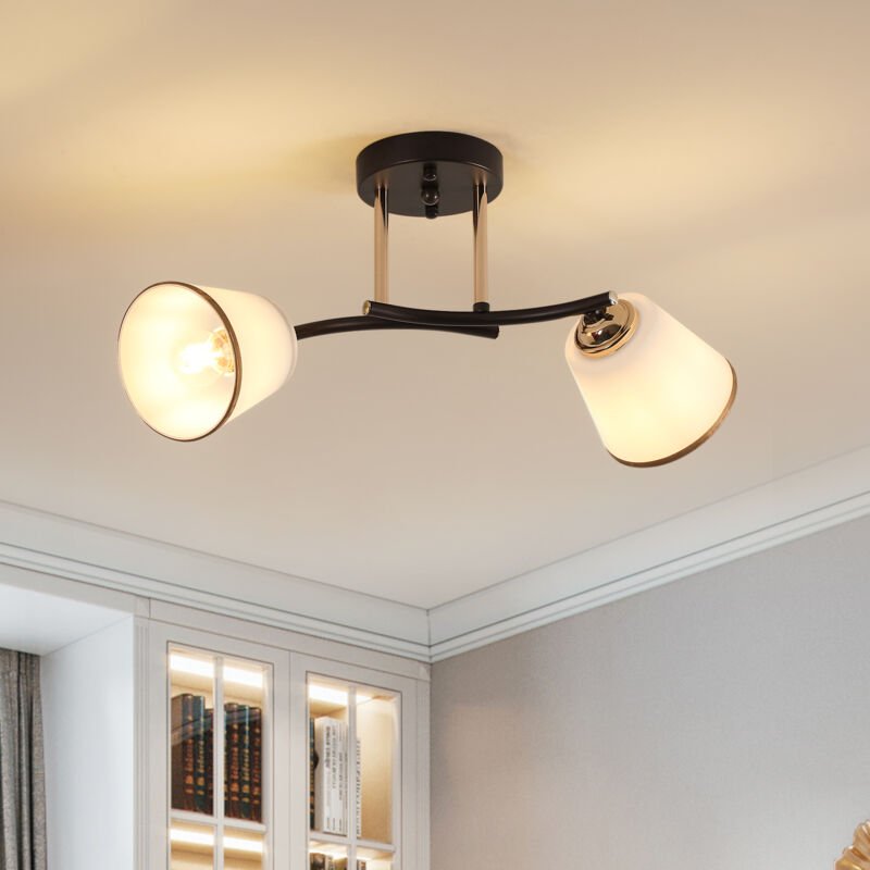 COMELY Elegante skandinavische Deckenleuchte aus Metall und Glas, goldfarben, 47 cm, 2 Arme mit E27-Fassungen, Leuchtmit...