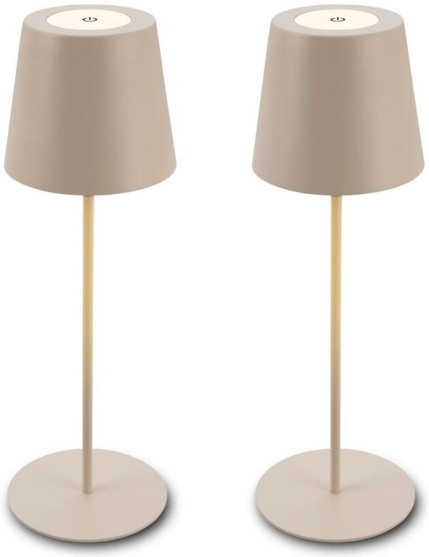 2er Set Briloner Tischlampen kabellos, Touch, höhenverstellbar, Akku tauschbar, Beige, Maße: Ø36 x 10,5 cm